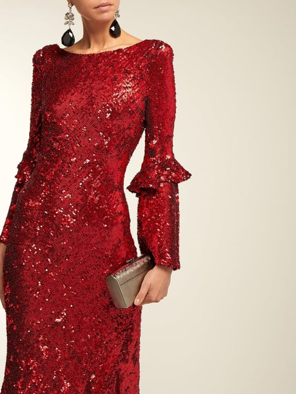 MARIA LUCIA HOHAN Polina Asymmetric Sequinned Red Gown