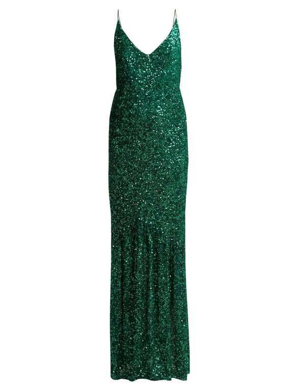 SALONI Aidan Sequinned Green Gown