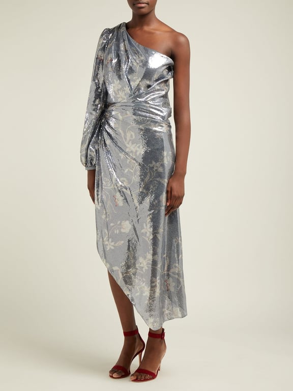 JOHANNA ORTIZ Glassy Orchid Sequinned Asymmetric Silver Dress 3