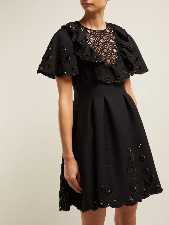 VALENTINO Sequinned Wool And Silk Blend Mini Black Dress