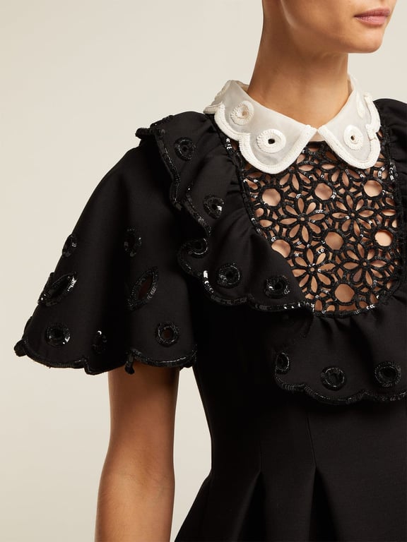 VALENTINO Sequinned Wool And Silk Blend Mini Black Dress