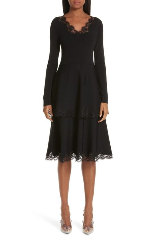 STELLA MCCARTNEY Lace Trim Tiered Sweater Black Dress