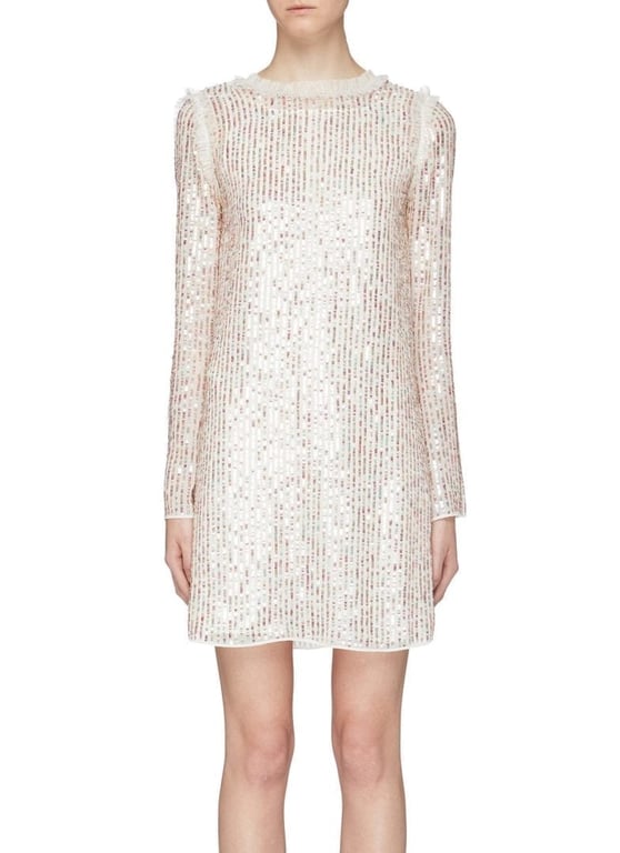 NEEDLE & THREAD 'Shimmer' Tie Open Back Sequin Mini Ivory Dress