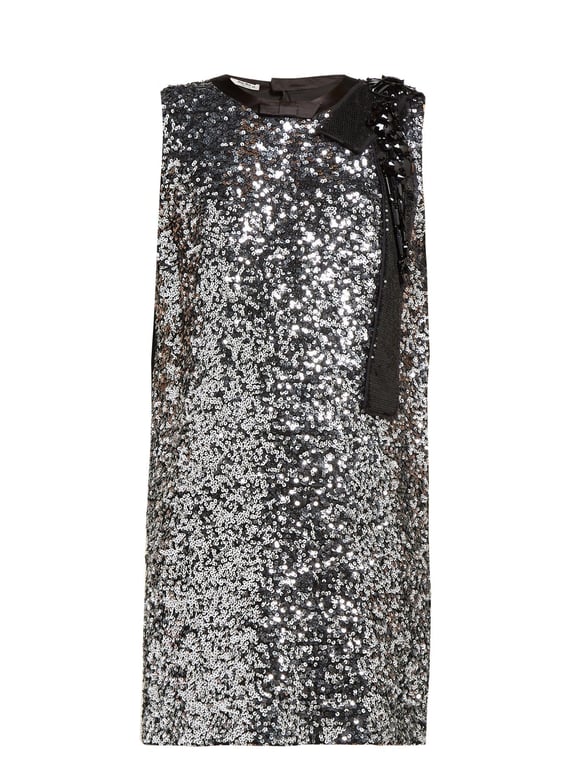 MIU MIU Sequinned Crepe Mini Silver Dress