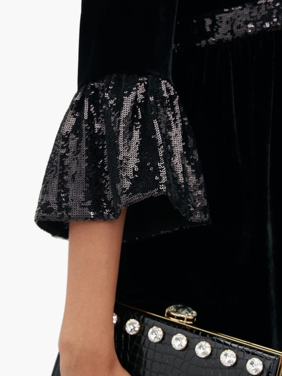 MIU MIU Sequinned-cuff Velvet Mini Dress