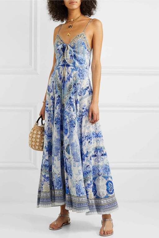 CAMILLA Knotted Embellished Printed Silk Crepe De Chine Maxi Dress