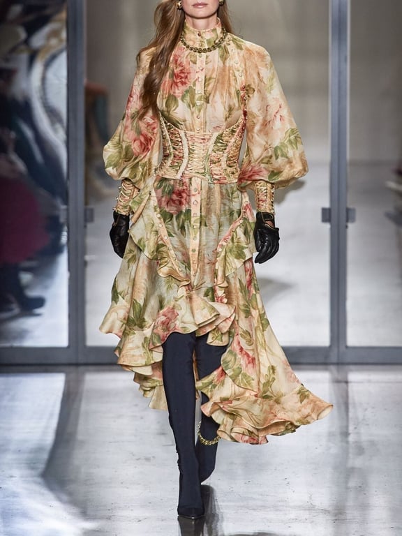 ZIMMERMANN Floral Printed Corset Midi Dress