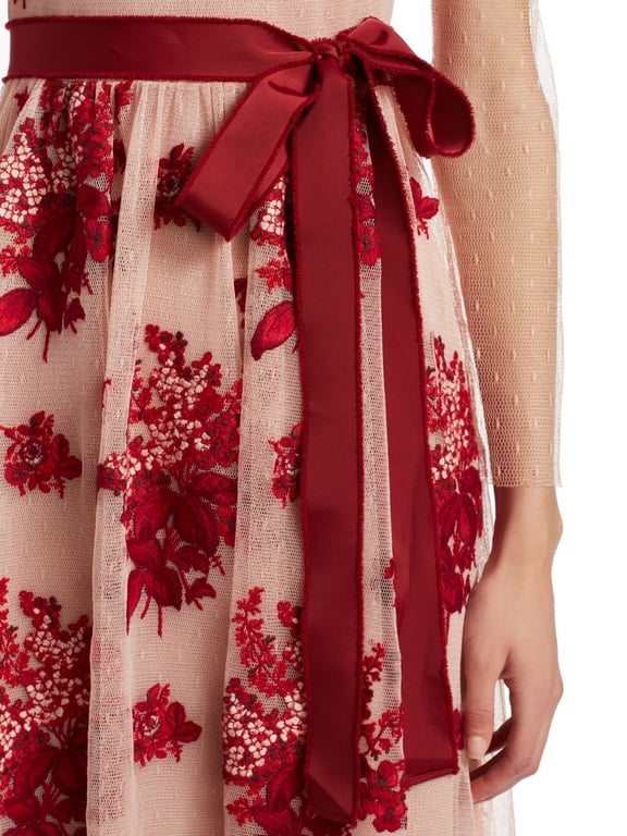 REDVALENTINO Illusion Floral Applique Midi Dress