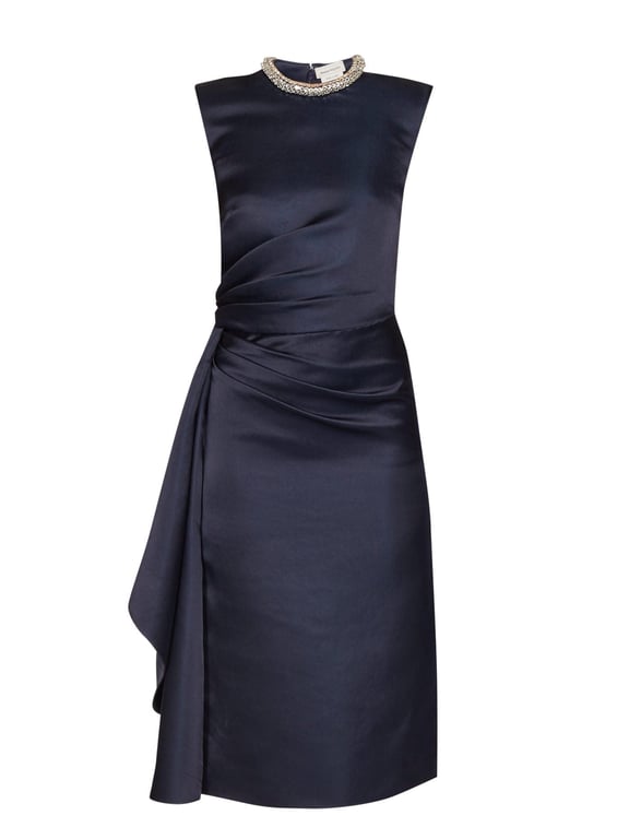 ALEXANDER MCQUEEN Crystal-embellished Ruched Silk Knee-length Dress