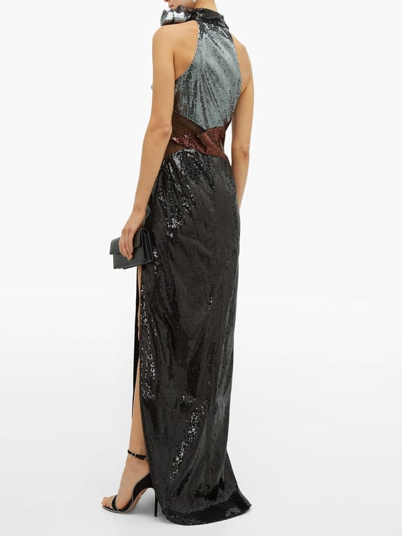 DUNDAS Rosette High-neck Sequinned Dress