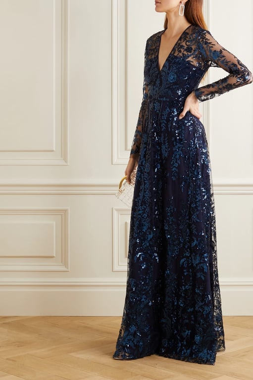 NAEEM KHAN Sequined Tulle Gown