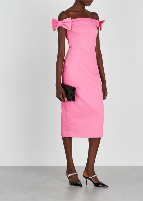 REBECCA VALLANCE Winslow Pink Off-the-shoulder Midi Dress