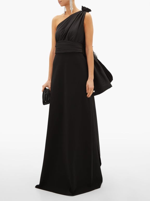 GUCCI Asymmetric Bow-embellished Silk And Jersey Gown