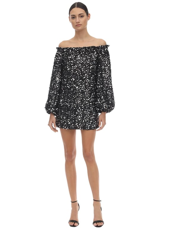 ROTATE Sequined Off-the-shoulder Mini Dress