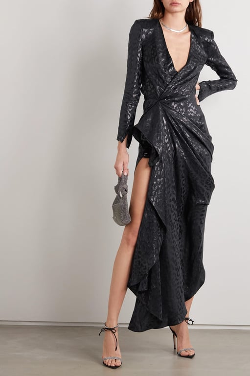 REDEMPTION Draped Metallic Fil Coupé Silk-blend Gown