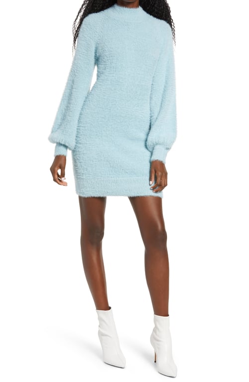 BARDOT Long Sleeve Fuzzy Sweater Mini Dress