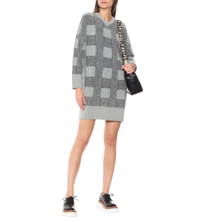 STELLA MCCARTNEY Checked Wool-blend Sweater Dress