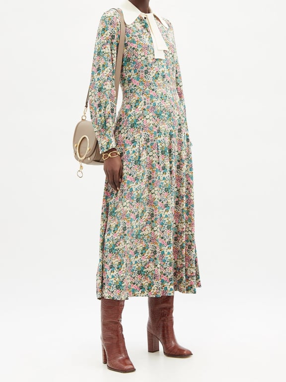 SEE BY CHLOÉ Floral Meadow-print Silk Crepe-de-chine Midi Dress
