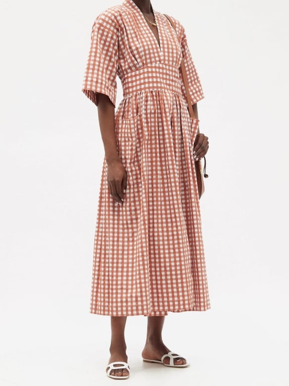 THREE GRACES LONDON Charita Wide-sleeve Gingham Cotton-blend Sun Dress