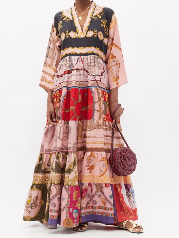 RIANNA + NINA Patchwork Vintage-silk Maxi Dress
