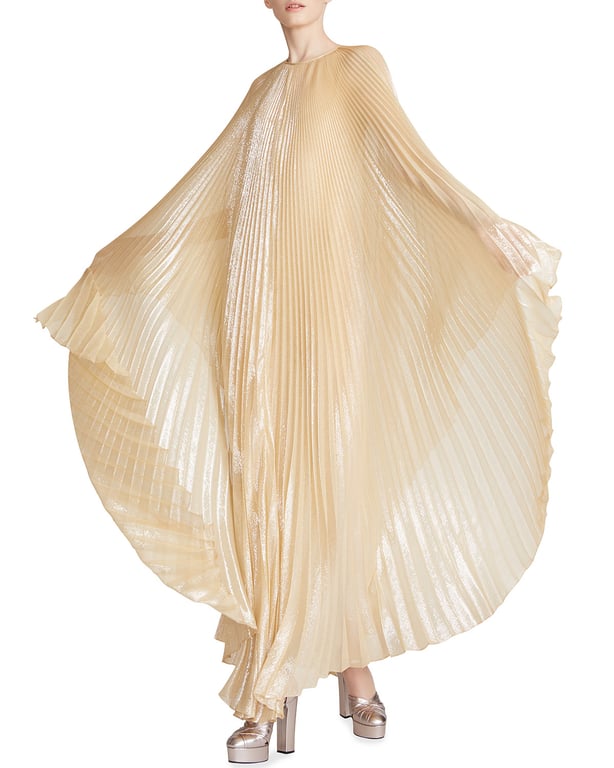 HALSTON Liza Pleated Metallic Caftan Gown