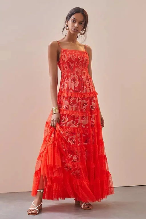 ANTHROPOLOGIE Tiered Tulle Maxi Dress