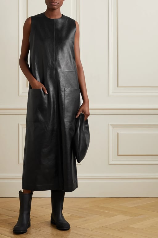 THE ROW Worthy Paneled Leather Midi Dress