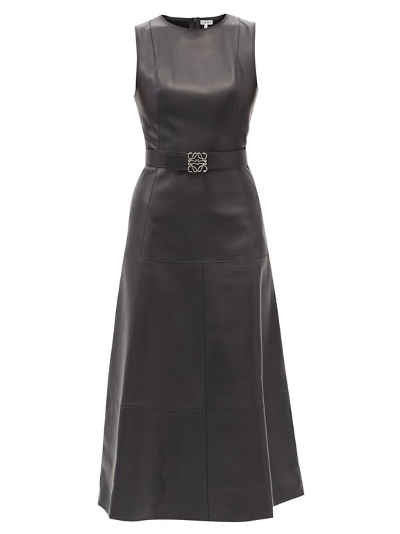 LOEWE Anagram-belt Leather Midi Dress