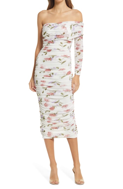 JLUXLABEL Lila Floral Ruched One-Shoulder Dress