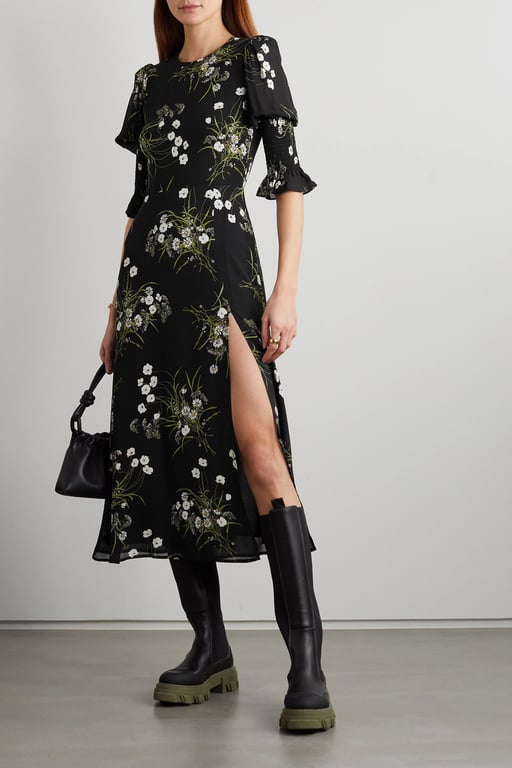 REFORMATION + NET SUSTAIN Carolena Shirred Floral-print Georgette Midi Dress