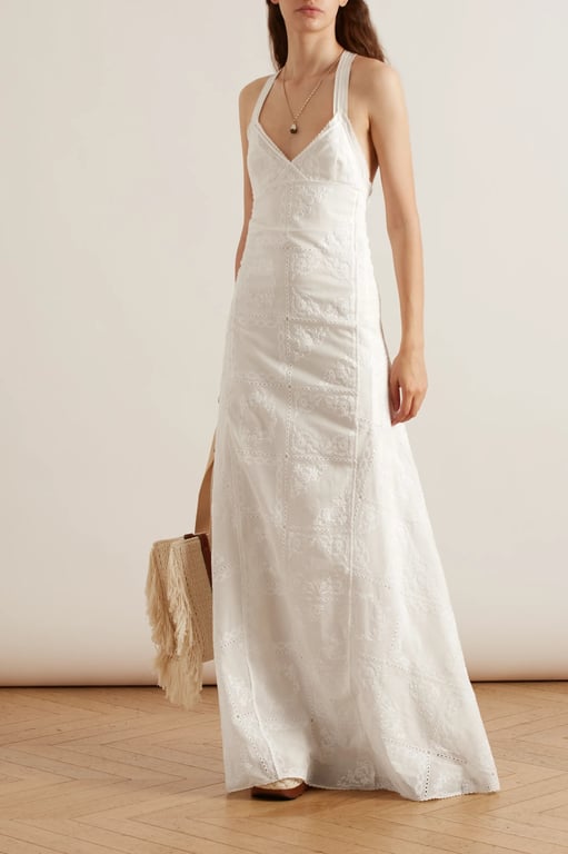 CHLOÉ Open-back Embroidered Cotton-voile And Silk Gown