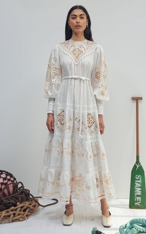 ALÉMAIS Cecilia Embroidered Linen Midi Dress
