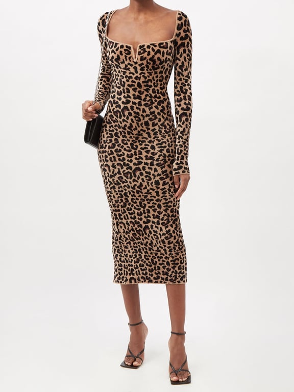 GALVAN Freya Leopard-print Cutout Midi Dress - We Select Dresses
