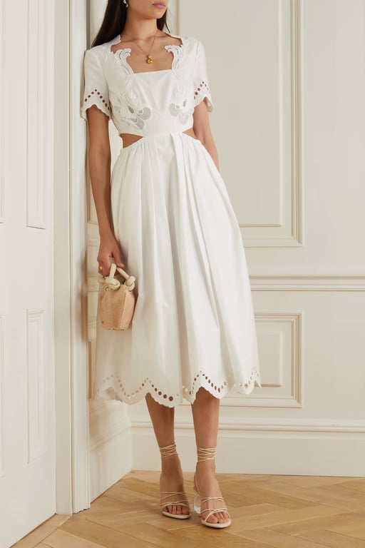 SELF-PORTRAIT Cutout Broderie Anglaise Organic Cotton-poplin Midi Dress