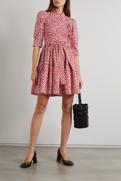 BATSHEVA Sadie Belted Ruffled Tiered Floral-print Cotton-poplin Mini Dress