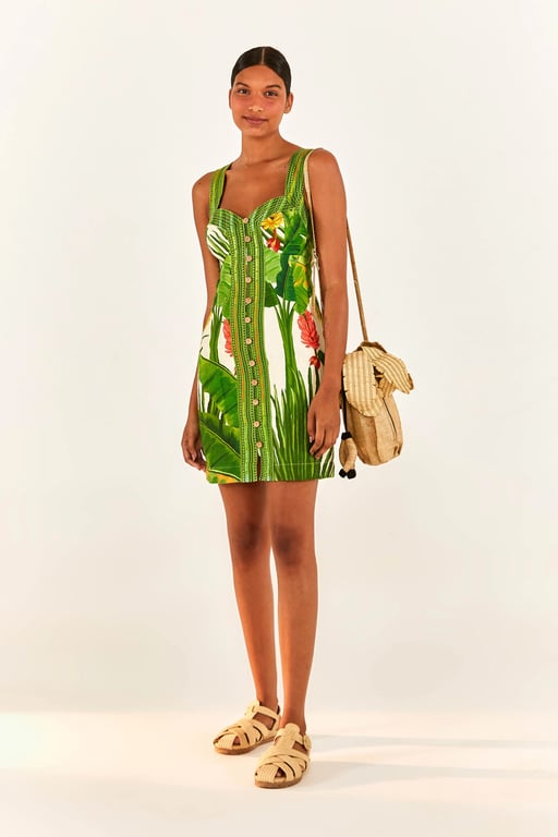 FARMRIO Fresh Forest Scarf Button Down Mini Dress
