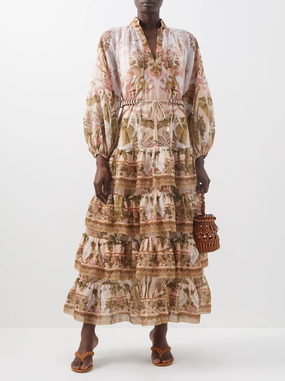 ZIMMERMANN Beaded Tiered Tropical-print Voile Dress