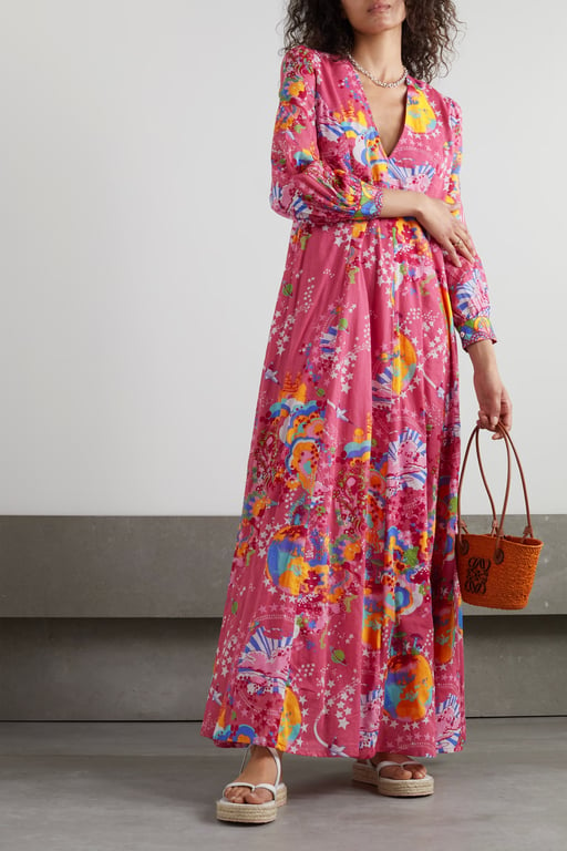 EMPORIO SIRENUSE Lena Pleated Printed Cotton-voile Maxi Dress