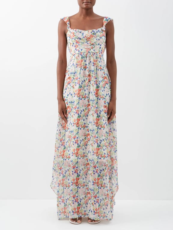 SALONI Monique Square-neck Floral-print Silk Maxi Dress