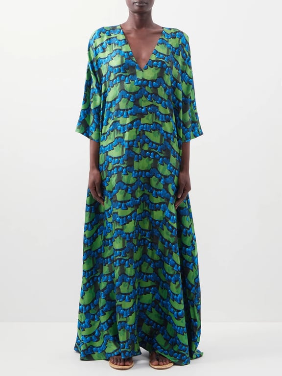 LA DOUBLEJ Printed Silk-twill Kaftan Dress