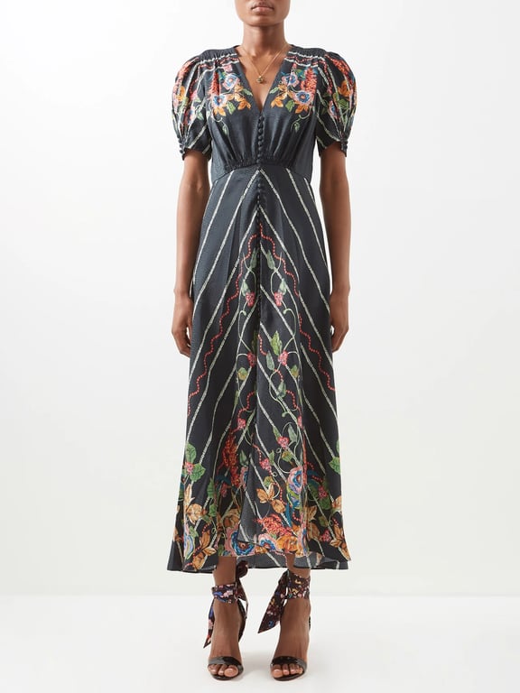 SALONI Lea Floral-print Silk-satin Maxi Dress - We Select Dresses