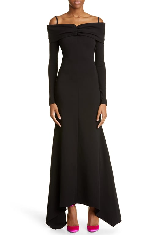 THE ATTICO Fanny Cold Shoulder Long Sleeve Jersey Gown