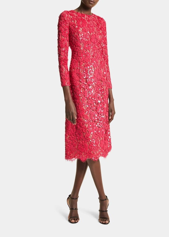 MICHAEL KORS COLLECTION Floral Lace Sequin-Embellished Midi Dress