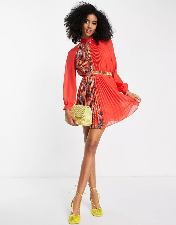 FRENCH CONNECTION Mini Shift Pleated Dress