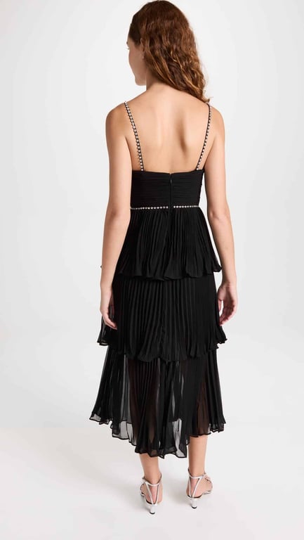 SELF PORTRAIT Black Chiffon Tiered Midi Dress