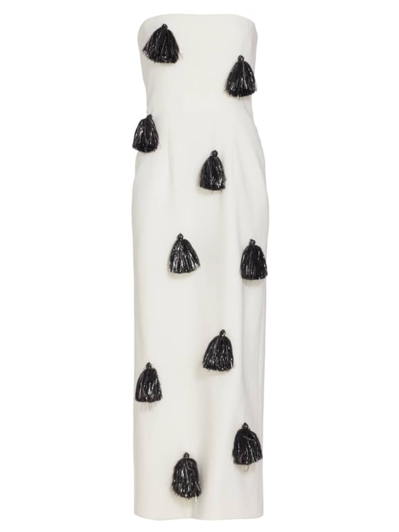 LELA ROSE Stretch-Wool Crepe Tassel Column Dress