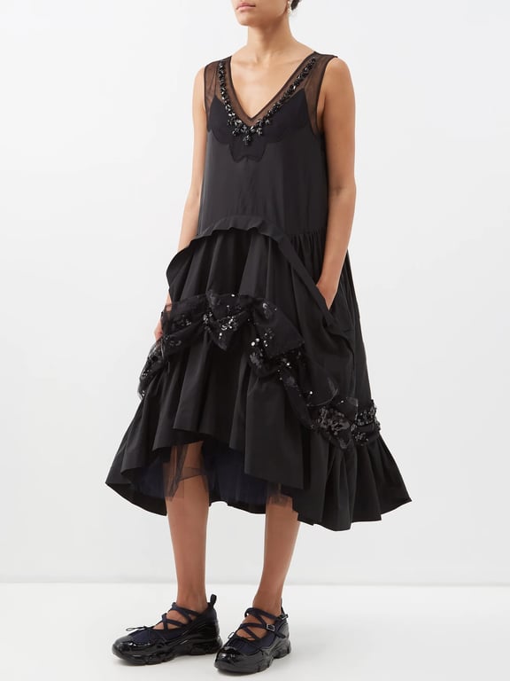SIMONE ROCHA Bead-embellished Tiered Nylon Midi Dress
