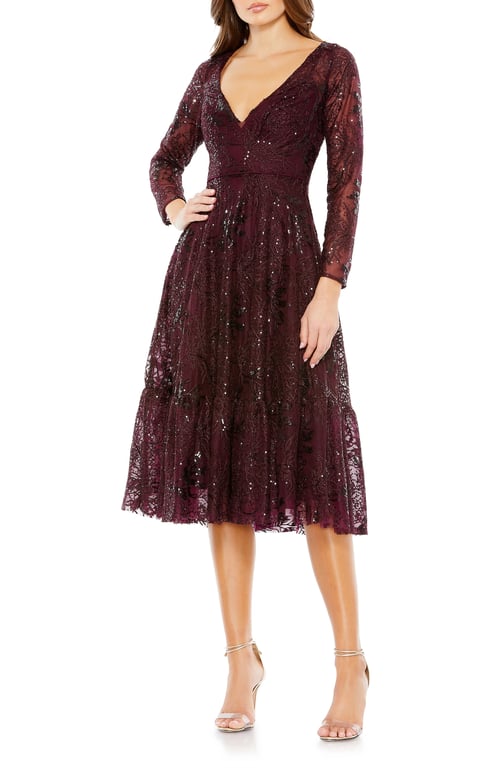 MAC DUGGAL Embellished Lace Long Sleeve Cocktail Dress