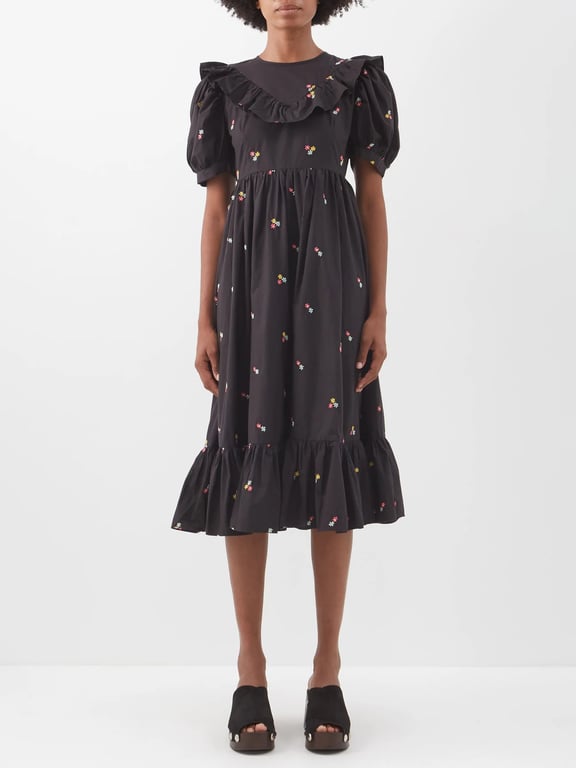 BATSHEVA May Floral-embroidered Puff-sleeve Cotton Dress