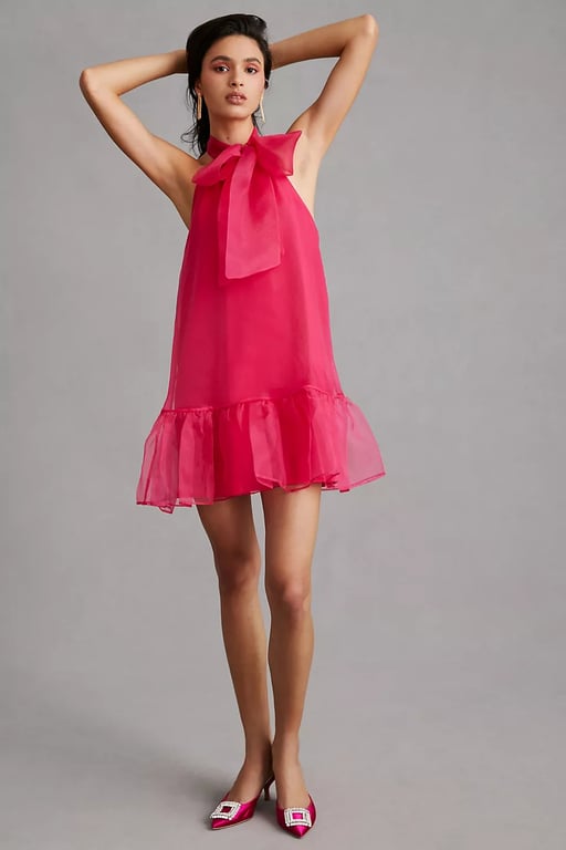 MAEVE Organza Bow-Neck Mini Dress